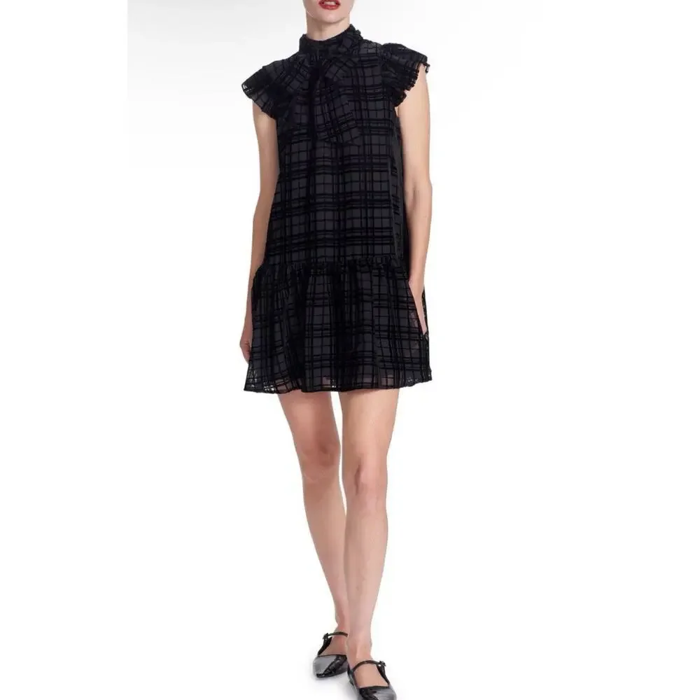 NEW Anthropologie Corey Lynn‎ Calter Mini Dress Holiday Plaid Black Ruffle Sz XS